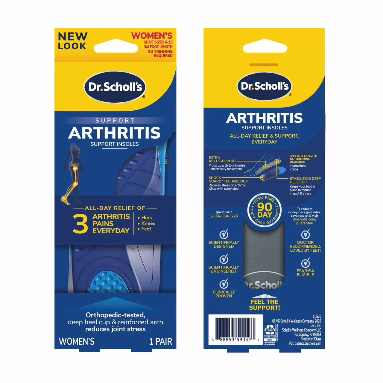 Arthritis Insoles for Foot Arch Support (1 Pair, Sizes 6-11)