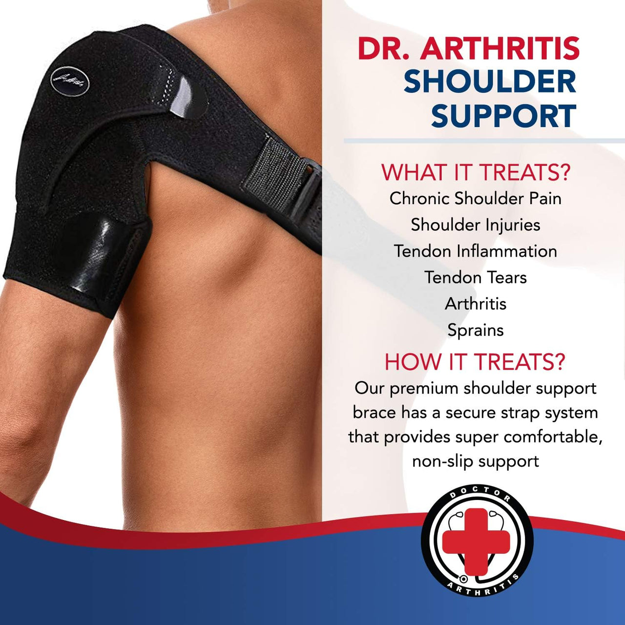 Doctor Developed Shoulder Brace for Pain Relief & Recovery - Left Right Shoulder Brace - for Women Men, with Handbook (Black)