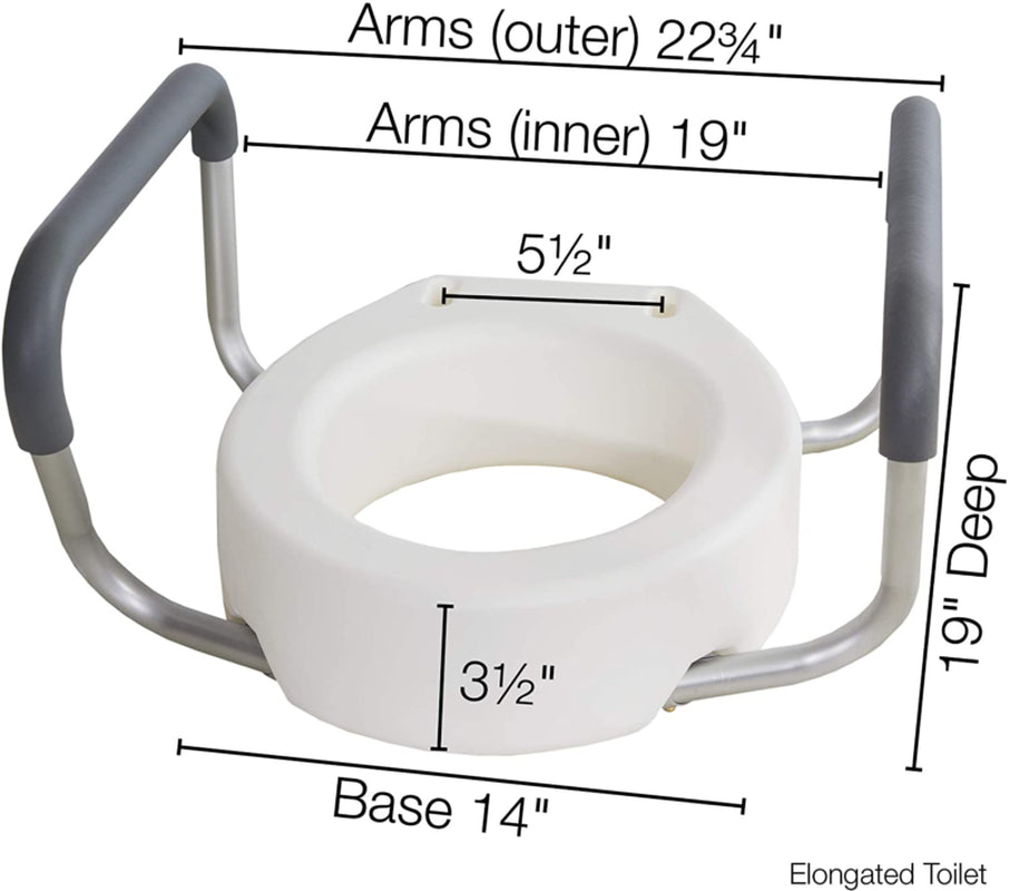 Raised Toilet Seat with Arms, Elongated