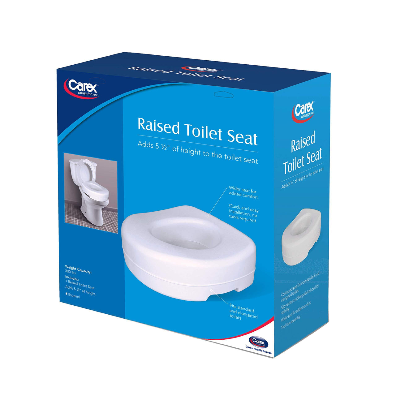Raised Toilet Seat with 5 inch Height, Slip-Resistant & Removable