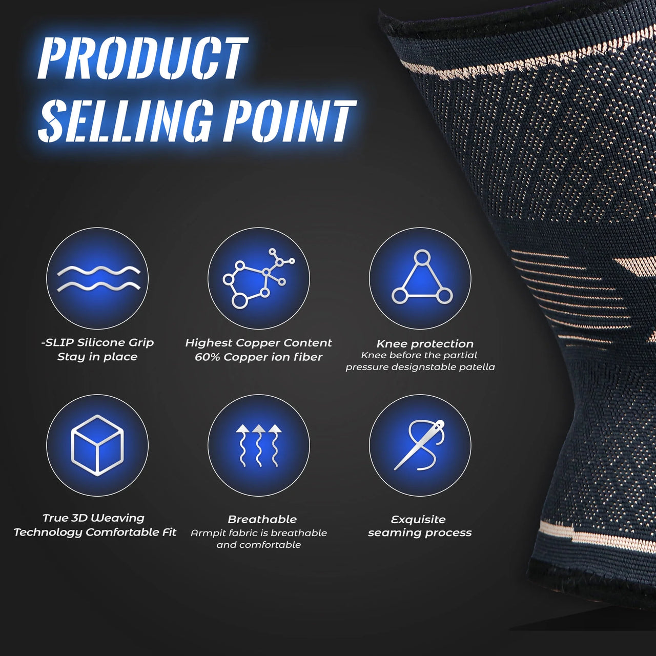 Copper Knee Brace Compression Sleeves for Support and Relief