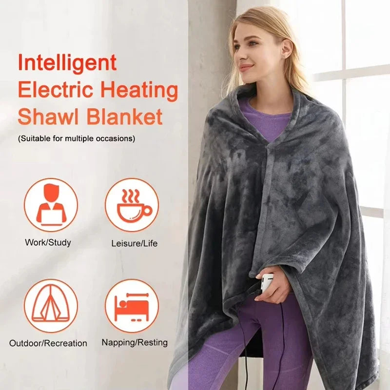 Wearable Heated Blanket Shawl for Arthritis Relief - USB-Powered Coral Velvet Throw