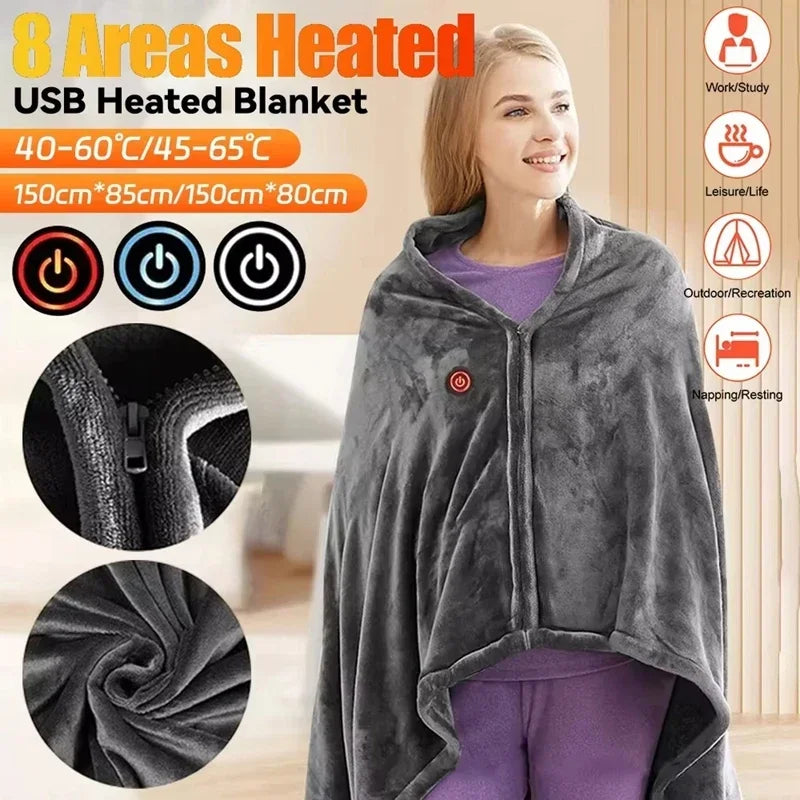 Wearable Heated Blanket Shawl for Arthritis Relief - USB-Powered Coral Velvet Throw