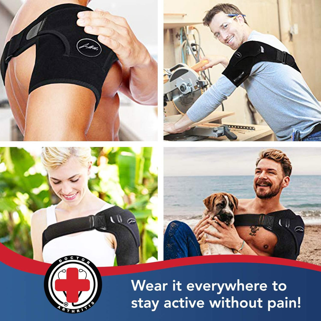 Doctor Developed Shoulder Brace for Pain Relief & Recovery - Left Right Shoulder Brace - for Women Men, with Handbook (Black)