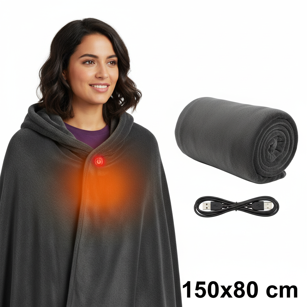 Wearable Heated Blanket Shawl for Arthritis Relief - USB-Powered Coral Velvet Throw